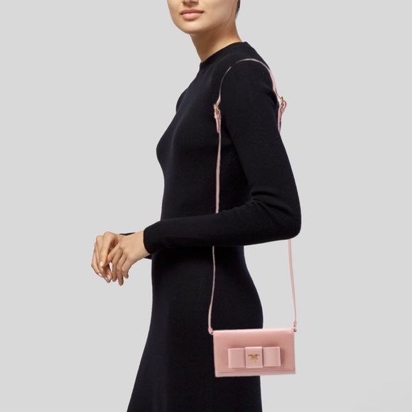 NWT! Prada Pink Saffiano Bow Wallet Handbag with Strap - Picture 6 of 6